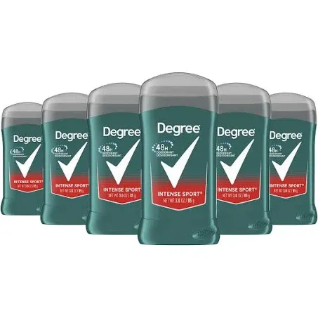 Degree Men Original Aluminum Free Deodorant for Men, 48-Hour Odor Protection, Intense Sport, 3 Ounce (Pack of 6)