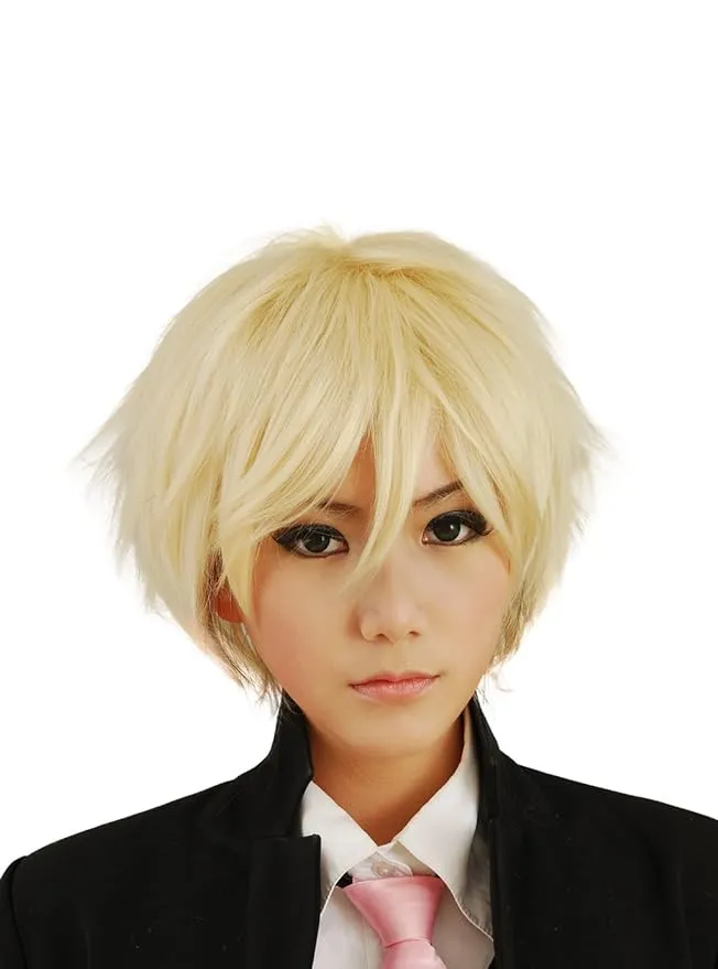 HH Building Cosplay Wig Men&#039;s Short Layered Halloween Costume Hair Blond 