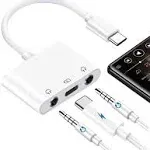 USB C to Dual 3.5mm Headphone Splitter for iPad/iPhone 15, 3 in 1 USB C Earphone Jack Audio Splitter with PD Fast Charging Adapter Compatible with