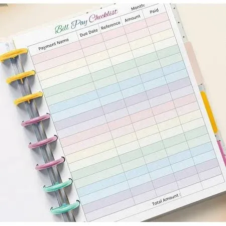 Colorful Monthly Budget Forms Bill Pay Checklist for Medium Size 9 Disc Planners ...