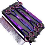 7.0 inches Professional Dog Grooming Scissors Set Straight & thinning & Curved & chunkers 4pcs in 1 Set (with Comb)