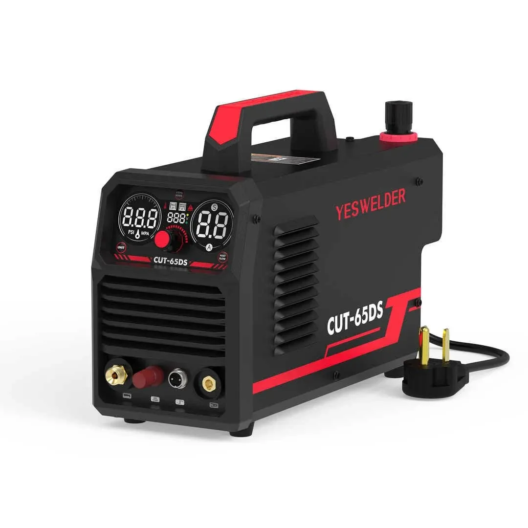 YESWELDER CUT-65DS 65A Non-Touch Pilot Arc Air Plasma Cutter Non High Frequency arc starting, Digital 110/220V Dual Voltage IGBT Inverter Plasma Cutting Machine, 5/8 Inch Clean Cut