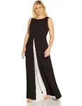 Adrianna Papell Black/Ivory Crepe Cropped Jumpsuit With Gauze Overlay