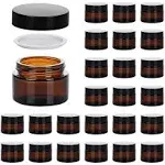 11 Hoa Kinh 1oz Glass Jar with Lid, Hoa Kinh 30Pack Amber Round Containers Cosmetic Glass Jars with Inner Liners and Black Lids Travel Jars for