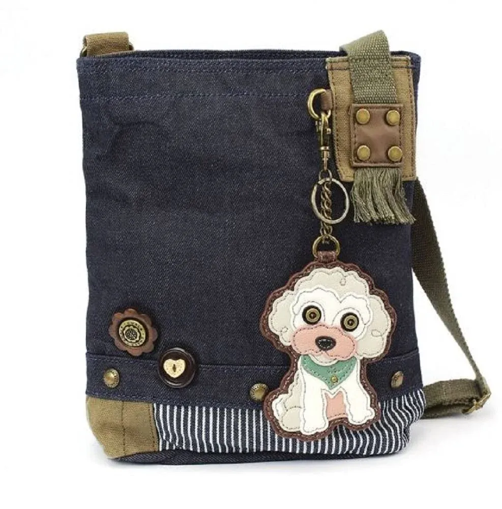 New Chala Patch Crossbody Messenger  Bag  Denim Navy Blue Dog POODLE Coin Purse