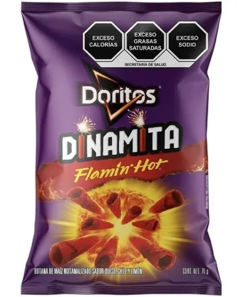 Dinamita Flaming Hot 70g Ea. box w/5 bags papas snacks authentic Mexican Chips