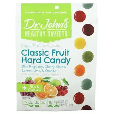 Dr. John's Healthy Sweets, Classic Fruit Hard Candy, Blue Raspberry, Cherry, Grape, Lemon, Lime, & Orange, 3.85 oz (109 g)