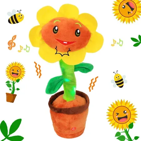 Bilingual Talking and Dancing Plush Sunflower, Lights Up, Repeats What You Say