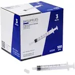 BH Supplies 3ml Luer Lock Tip Syringes (No Needle) - Sterile, Individually Wrapped - 100 Syringes