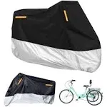 Premium Adult Tricycle Cover, Fit All 3-Wheel Bike or Motorcycles Outdoor and Indoor Storage, 104" L x 43.3" W x 49" H (Black & Silver, 210D)