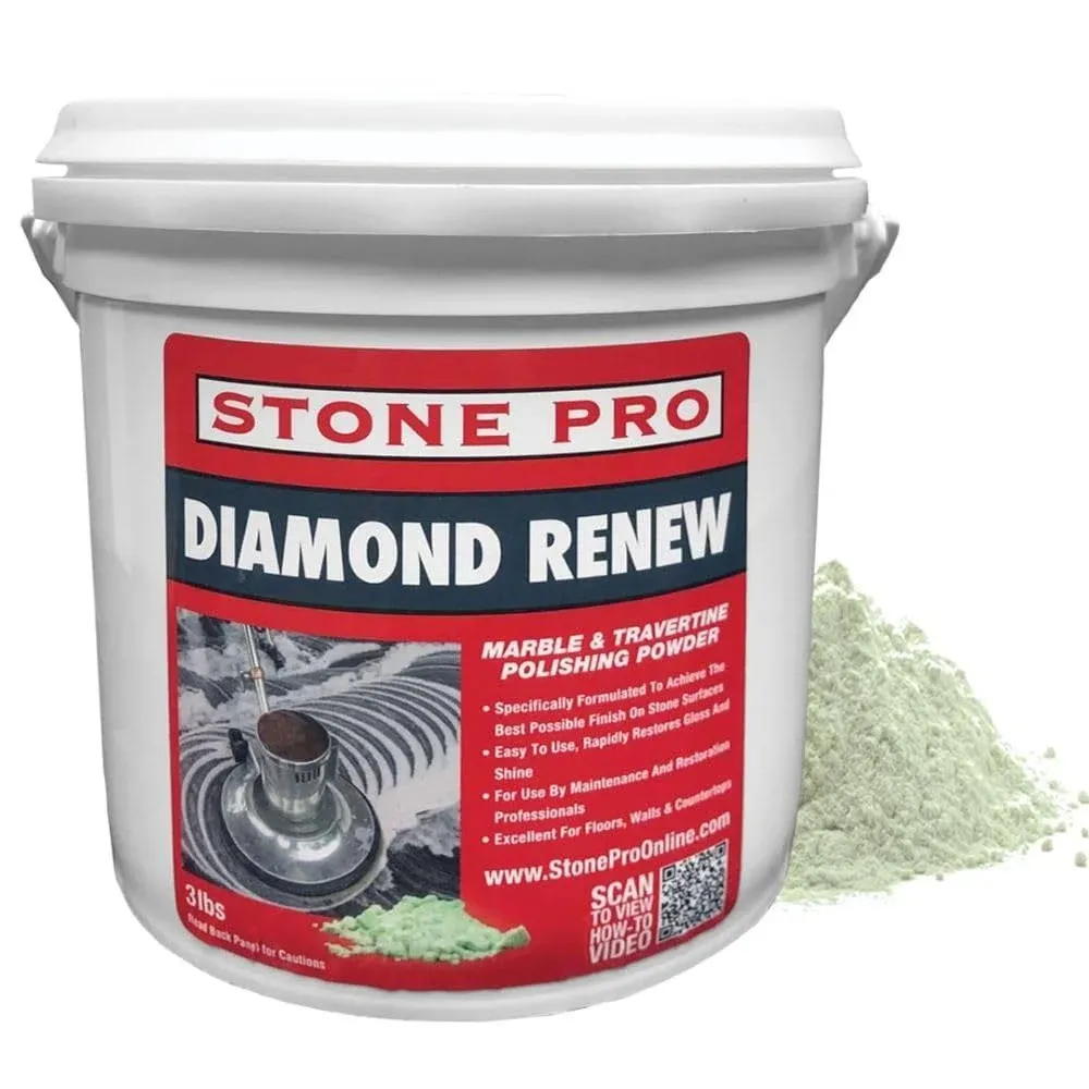 Diamond Renew Polishing Powder - Diamond Abrasive for Marble, Travertine & Limestone - Professional Grade - Restores & Enhances Shine - Easy to Use (3 lb)