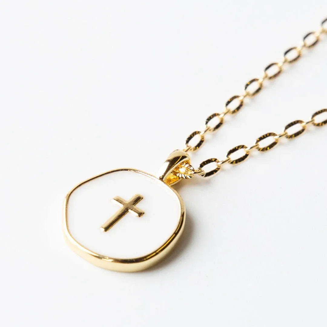 Faith Over Fear Necklace-White Cross