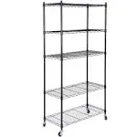 ZenSports 5-Tier Mobile Storage Rack 300LBS Steel Wire Shelving Unit W/Wheels for Kitchen Garage