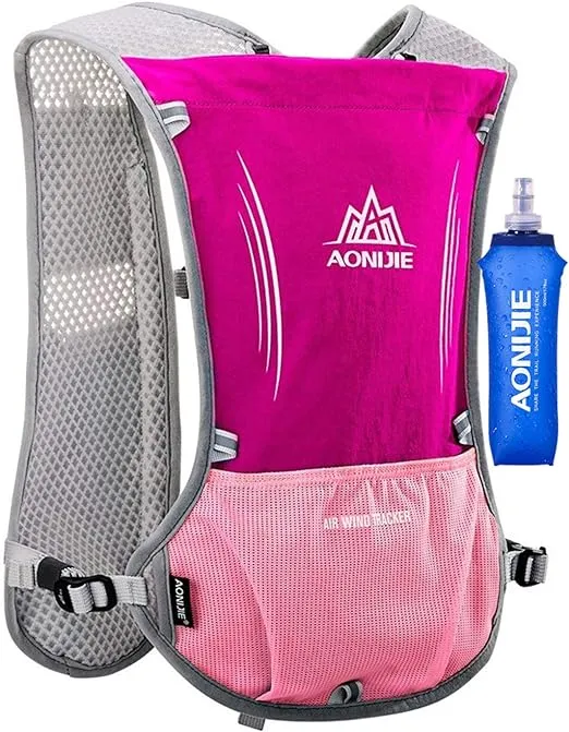 AONIJIE 5L Outdoor Sport Multifunctional Camping Backpack Cycling Running Climbing Hiking Hydration Vest Pack with 500ml Soft Flask (Rose)