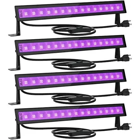 Onforu 4 Pack 42W LED Black Lights, Blacklight Bars with Plug and Switch, Glow in The Dark Party Supplies for Halloween Decorations, Bedroom, Body Paint, Stage Lighting, Poster, Black