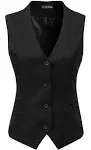 VOCNI Women's Fully Lined 4 Button V-Neck Economy Dressy Suit Vest Waistcoat ,Black,US M ,(Asian 3XL)