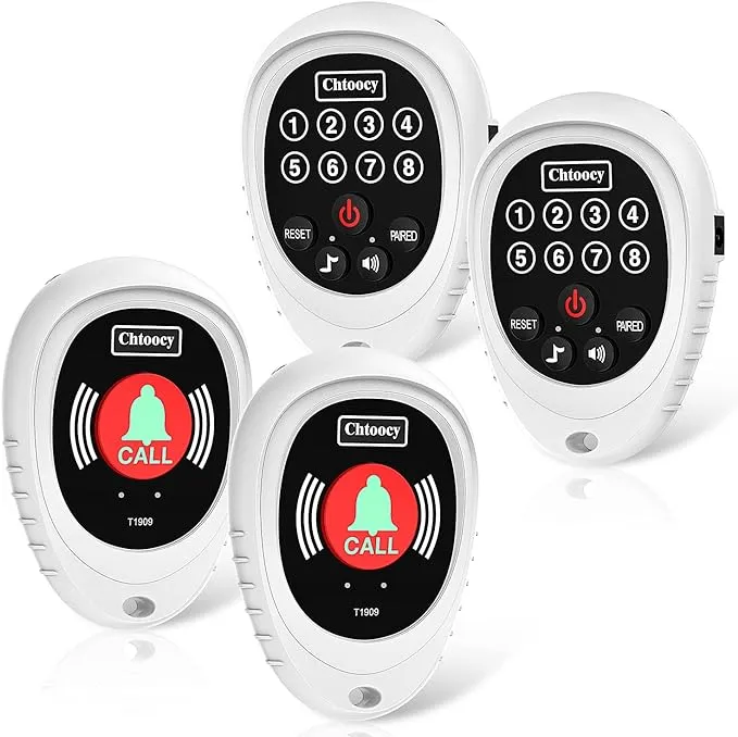 Rechargeable Wireless Caregiver Pager Smart Call Button 1000 Ft Range Nurse Calling Alert Patient Help System for Elderly Monitoring SOS Alert System Portable Alarm Emergency Home