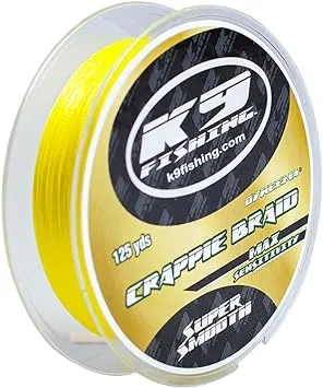 K9 Fishing Products Crappie Braid Fishing Line - High Visibility, Abrasion Resistant Fishing Line Braid for Freshwater & Saltwater - Braided Fishing Line - Thin Diameter, High Strength & Long Casting