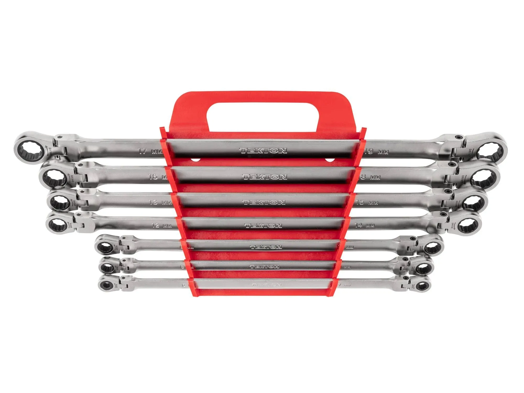 TEKTON Long Flex Head 12-Point Ratcheting Box End Wrench Set with Holder, 7-Piece (6-19 mm) | WRB96201