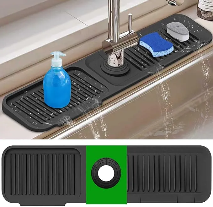 Sink Splash Guard, 5°Slope Silicone Draining Mat for Kitchen Sink, 24 inch Sink Faucet Mat, Silicone Sink Faucet Mat Splash Guard, Sink Water Splash Guard, Sink Accessories for Kitchen, Bathroom