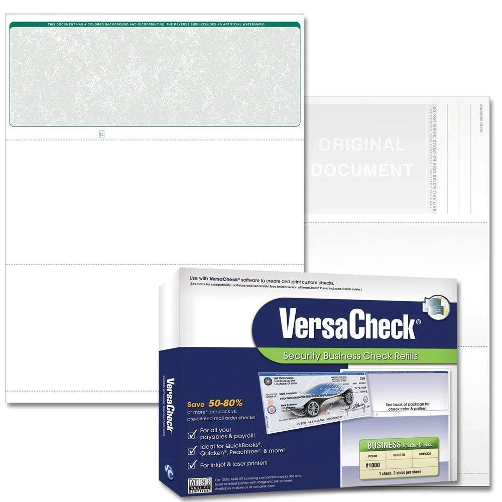 VersaCheck Security Business Check Refills: Form #1000 Business Voucher - Green ...