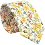 BELLUNO Cotton Floral Tie for Men, Skinny Flower Necktie for Beige Daisy