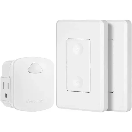 DEWENWILS Wireless Remote Wall Switch and Outlet, No Wiring Remote Control Outlet Light Switch, Expandable, 15A/1875W, 100ft RF Range, Compact Side Plug, ETL Listed (1 Outlet and 2 Remotes)