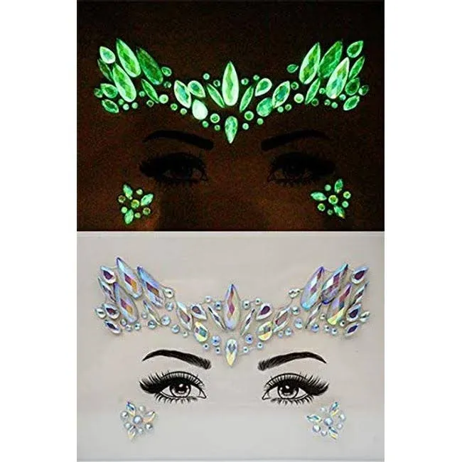 Glow In The Dark Face Jewels festival face gems Stick On Face Stickers wings