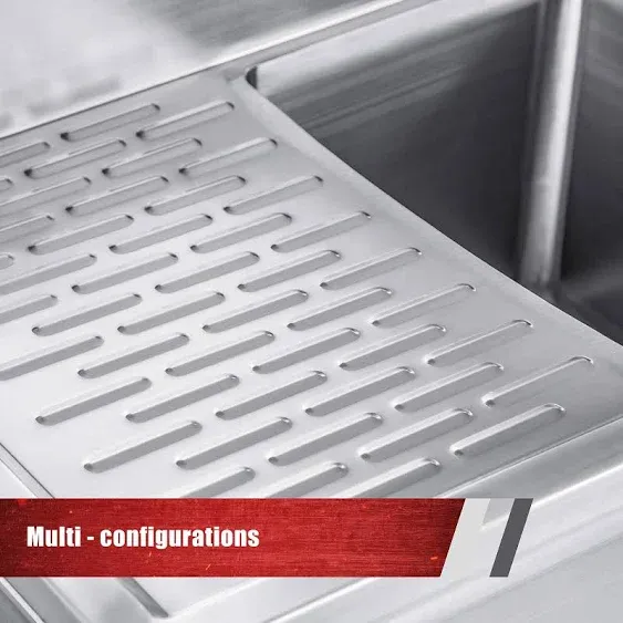 DuraSteel 3 Compartment Under Bar Sink - CEC & NSF 304 Stainless Steel 3 Bay Utility Sink with No Lead Faucet - 48" L x 19" W x 33" H - Left Drainboard Commercial Restaurant Grade