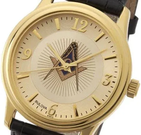 New Men's Gold Finished Bulova Masonic Blue Lodge Watch