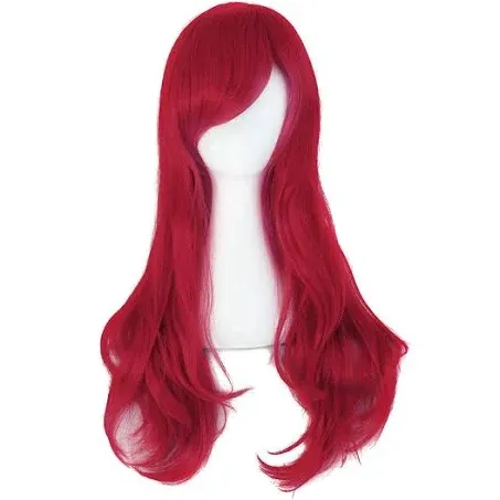 MapofBeauty 28" 70cm Long Curly Hair Ends Costume Cosplay Wig (Dark Red)