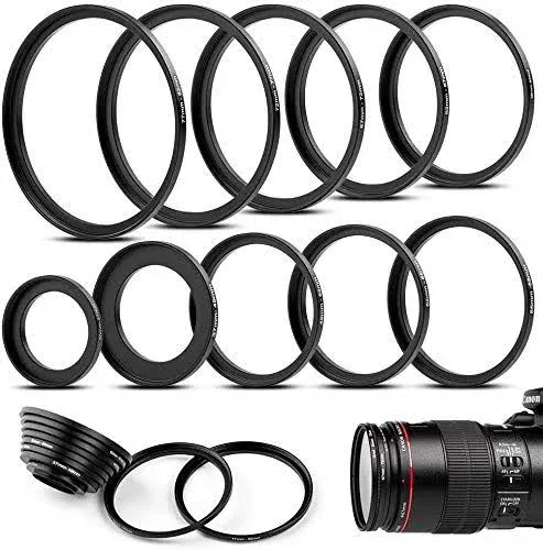 10 Pieces Metal Step-Down Adapter Rings Kit Lens Filter Stepping Adapter Rings Set for DSLR Camera