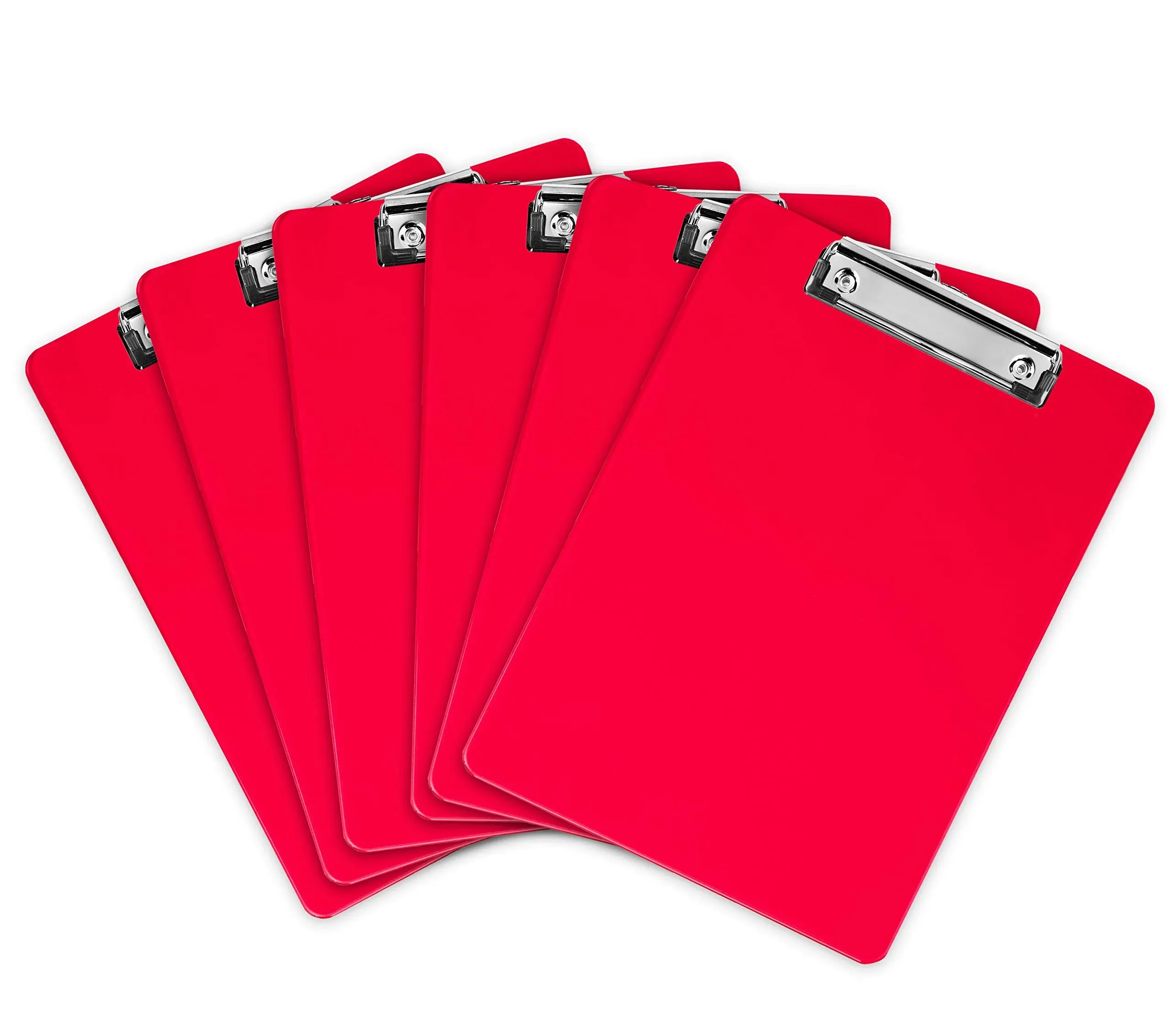 Plastic Clipboards (Set of 6) Multi Pack Clipboard (Red) Strong 12.5 x 9 Inch | Holds 100 Sheets! Acrylic Clipboards with Low Profile Clip | Cute Aesthetic College School Supplies for Girls and Boys