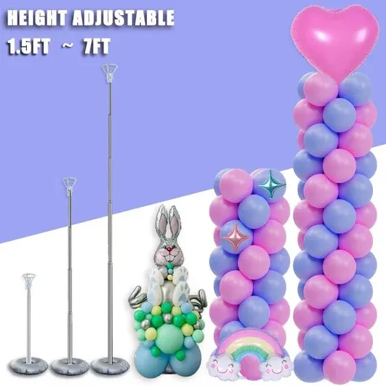 Balloon Columns Stand Set of 4, 7 Feet Telescoping Balloon Arches Stands with Bases for Floor, Height Adjustable Metal Balloon Tower Pillar Kits for Graduation, Birthday, Baby Shower