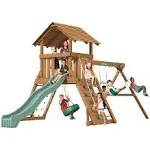 Creative Playthings Northbridge Pack 3 Wooden Swing Set (Made in The USA), Includes Climbing Wall for Kids, Playground Swings and Slide and Tire Swing, 22 x 12 x 11 ft