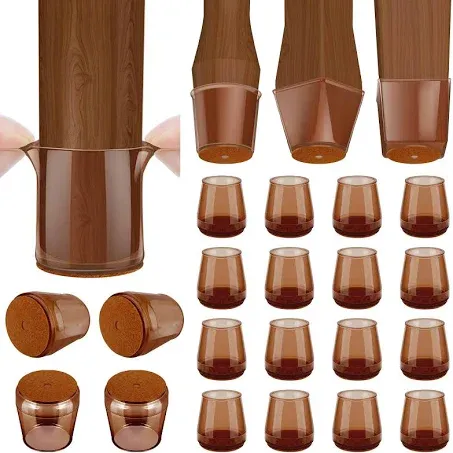 BALEINE 32 Pack Silicone Chair Leg Floor Protectors, Stool Leg Protectors Cap, Non-Slip Chair Leg Caps for Hardwood Floors (Brown & Small, 32 Pack)