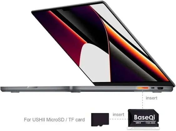 BASEQI UHS-II Aluminum microSD Adapter for 2021 M1 MacBook Pro 14 & 16” (Space Gray)