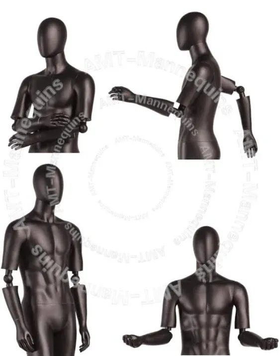 Flexible Posable Bendable Male + Metal Base, Black Heavy Duty Mannequin (HMC1-1-DS)