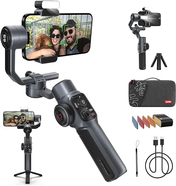 Zhiyun Smooth 5S [Official] Gimbal Stabilizer for Smartphones iPhone Gimbal 3 Axis with Built-In Fill Light Tripod for Vlog Youtube Tiktok Instagram