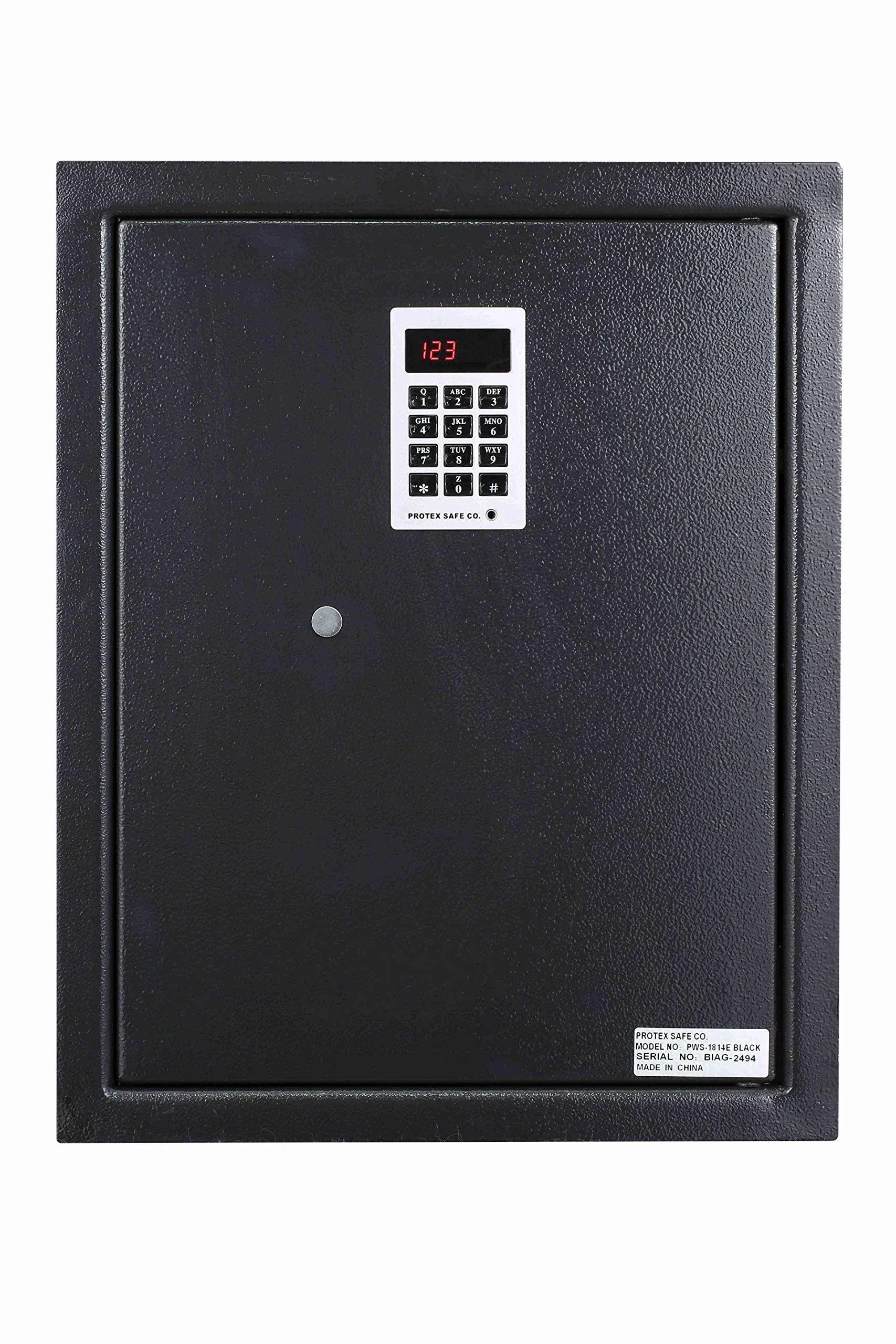 ProtexSafe Electronic Keypad Wall Safe (PWS-1814E)-Black, Burglary Resistant wall safe, digital electronic locking system, velvet interior, automatic door opening, 2 Removable shelves