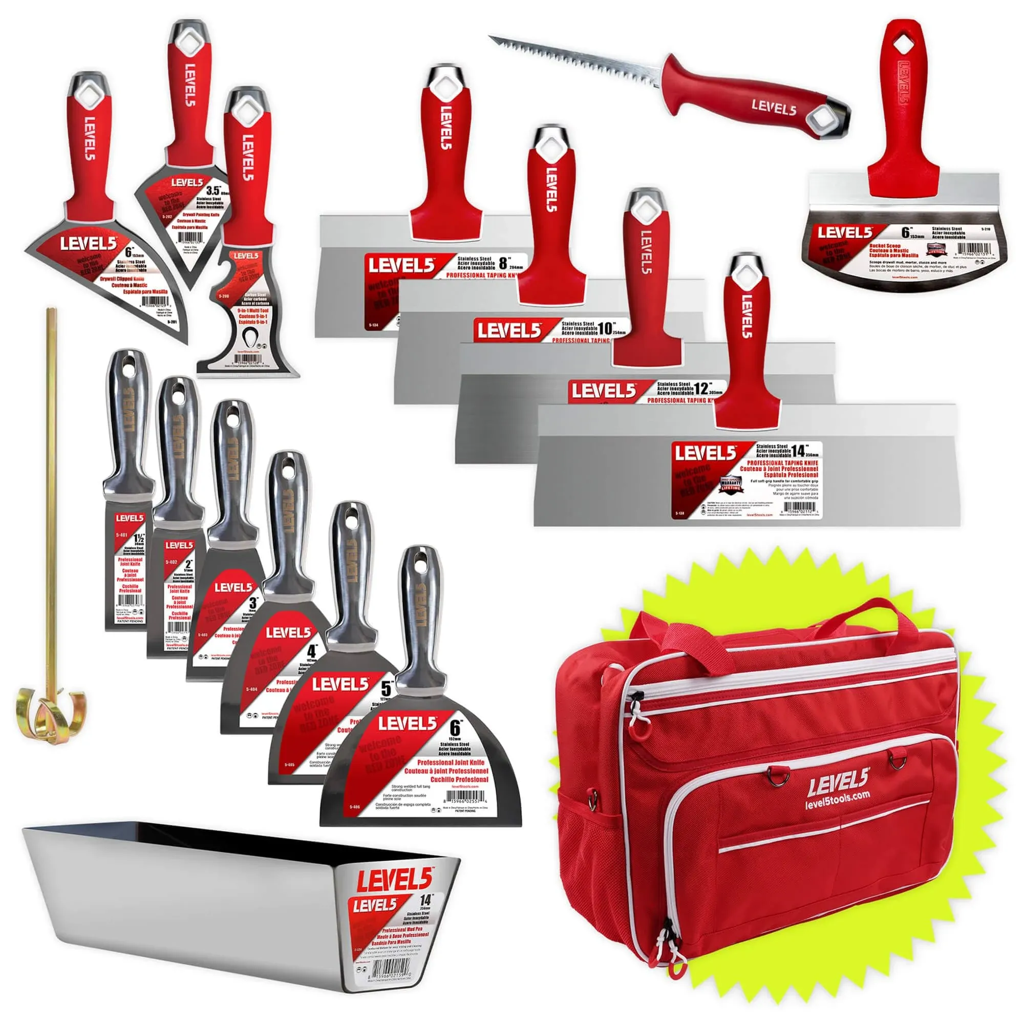 CONTRACTOR'S Hand Tool Set W/Bag - Welded Joint, Taping, & Specialty Knives, Mixer, Jab Saw, Mud Pan + Free Bag | 5-683