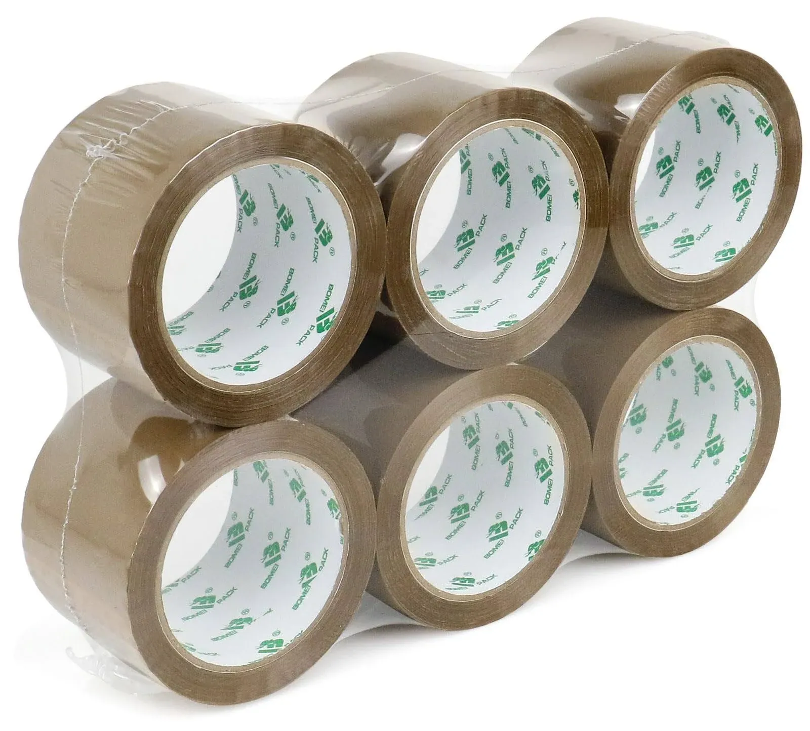 Bomei Pack 3 inch Brown Packing Tape, 6 Refills Rolls Wide Packaging Tape for Moving, Shipping and Storage, 2.4 Mil x 60 Yards