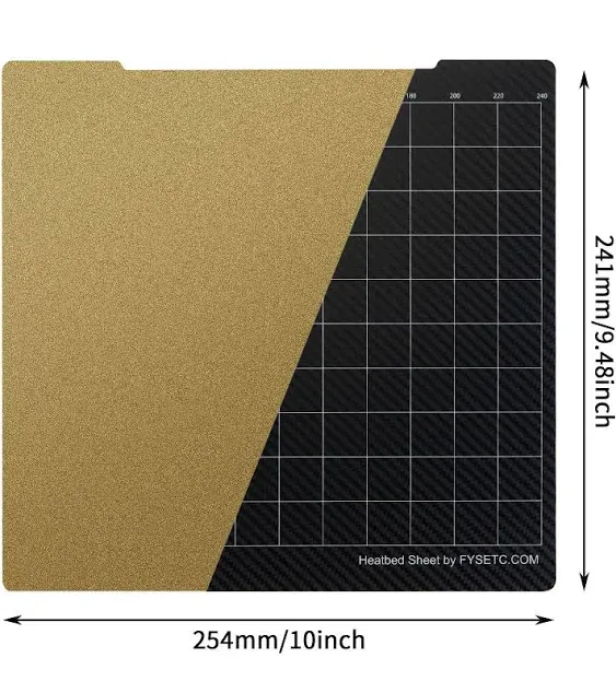 FYSETC Prussa Build Plate MK52 MK3S+ MK4 Spring Steel Surface: Textured PEI+ PET-CF Double-Sided Flexible PEI Sheet 253.8x241mm Hot Bed Cover for Filament PLA ABS for MK2 MK2.5 MK3 MK3S 3D Printer