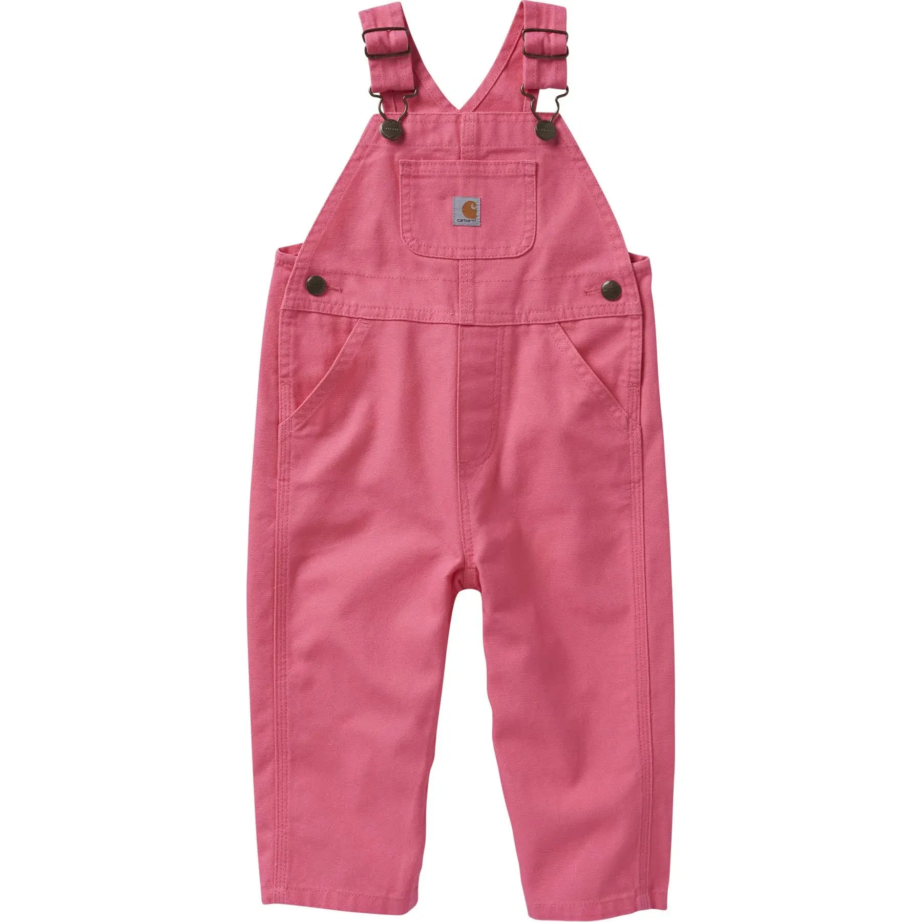 Carhartt Girls' Loose Fit Canvas Bib Overalls, Pink Lemonade, 3T