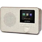 LEMEGA IR1 Portable WiFi Internet Radio,FM Digital Radio,Bluetooth Speaker,Dual Alarms Clock,Sleep Snooze Timer,40 Presets, Headphone-Output,Colour Display,Batteries or Mains Powered – Walnut Finish