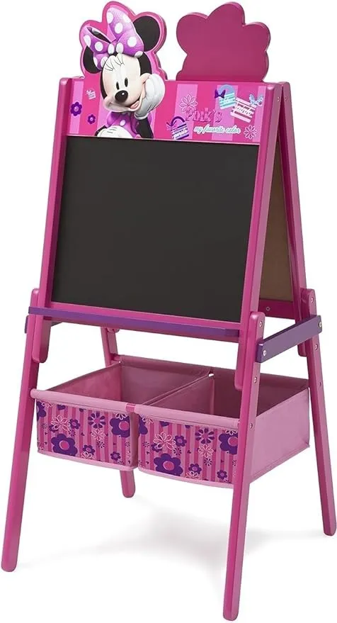 Delta Children Wooden Double-Sided Kids Easel with Storage -Ideal for Arts & Crafts, Homeschooling and More, Disney Minnie Mouse - Greenguard Gold Certified, Drawing