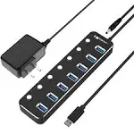 VEMONT USB hub,Computer Peripheral Equipment 7-Port USB 3.0 hub with 5V2A Power Adapter and Individual On/Off Switches,USB Charging hub 4ft/1.2m Long Cable