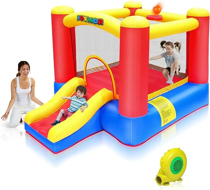 JOYMOR Inflatable Bounce House for Kids with Ball Pit, Inflatable Bouncing Castle Play Center w/Air Blower Pump, Jump'n Slide Bouncer for Indoor and Outdoor