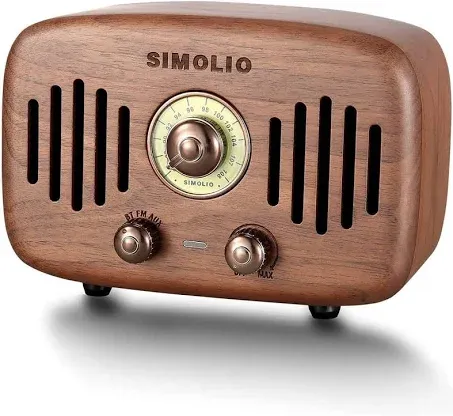 SIMOLIO Vintage Radio Retro Bluetooth Speakers, Loud and Powerful 2x8W Ultimate Stereo Sound, Nature Black Walnut Wooden Speaker with FM Radio & AUX, Bluetooth CSR Chip, HD Sound and Bass, Gift Ideas