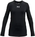 Under Armour Girls' ColdGear Long Sleeve Crew, Black/White, Size: XS